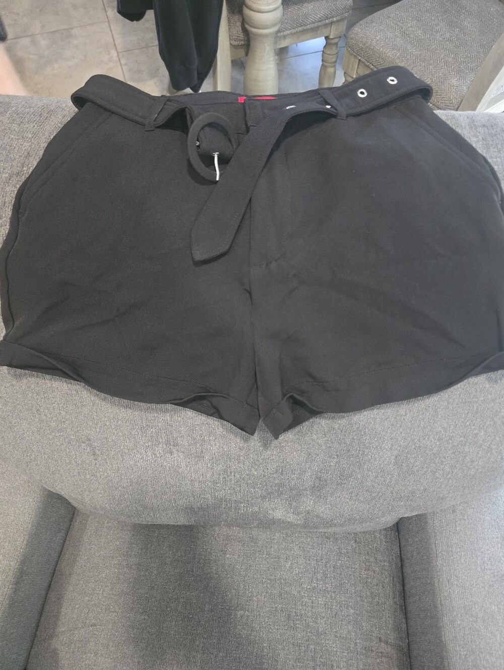 Guess Black High-Waist Belted Shorts with Ring Detail